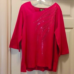 NWT Bob Mackie Wearable Art Pink Sequined Blouse Shirt Size 1X